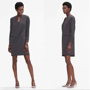 MM LaFleur Alice Dress Charcoal Gray Long Sleeve Split Neck Tailored sz 12